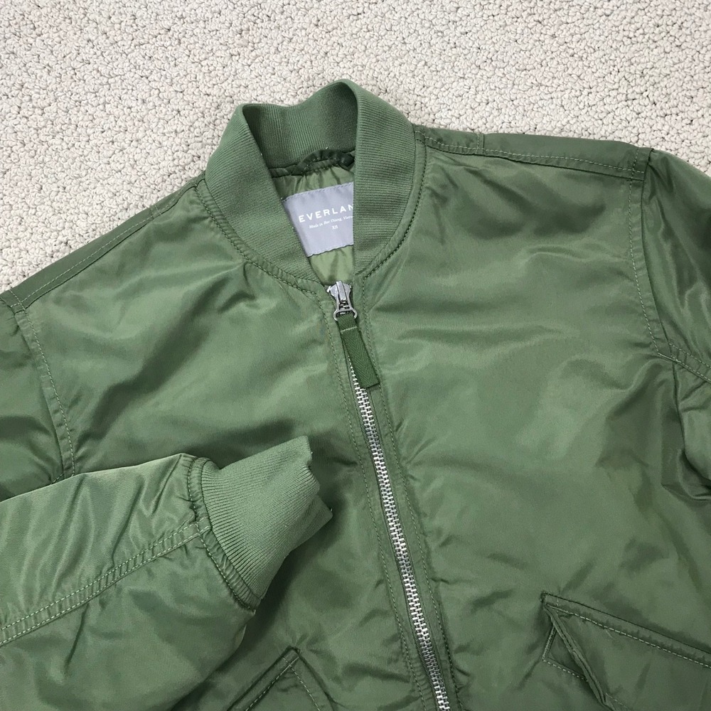 Everlane Bomber‎ Jacket Olive Green Nylon Full Zip Flight Coat Womens XS